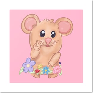 Peace Sign Hamster Meme with Flowers Posters and Art